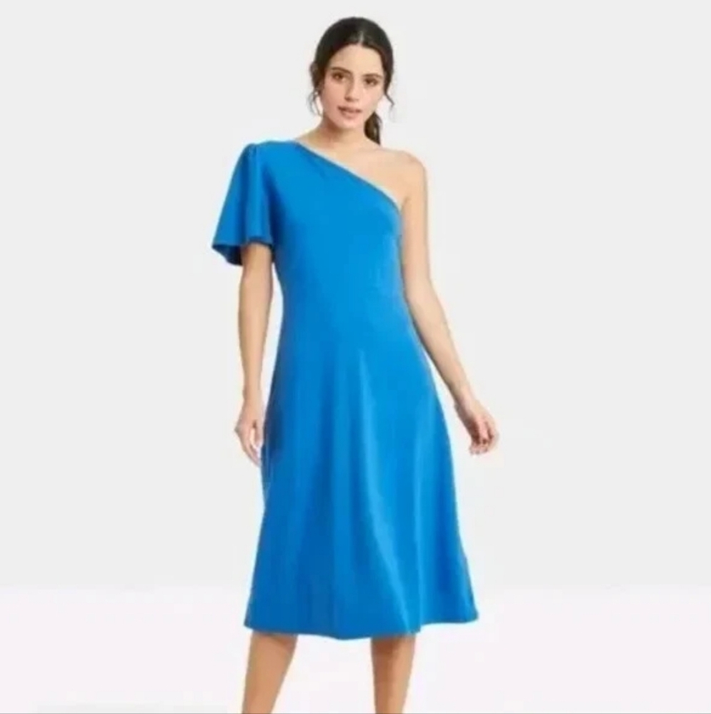 Who What Wear Vibrant Blue One-Shoulder Dress